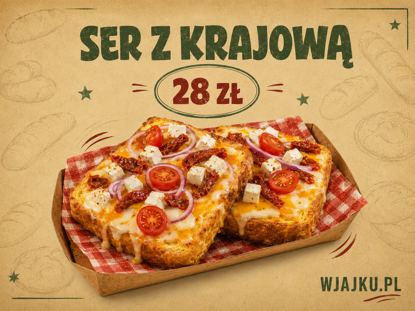 Ser z Krajową – chleb w jajku z fetą i pomidorami