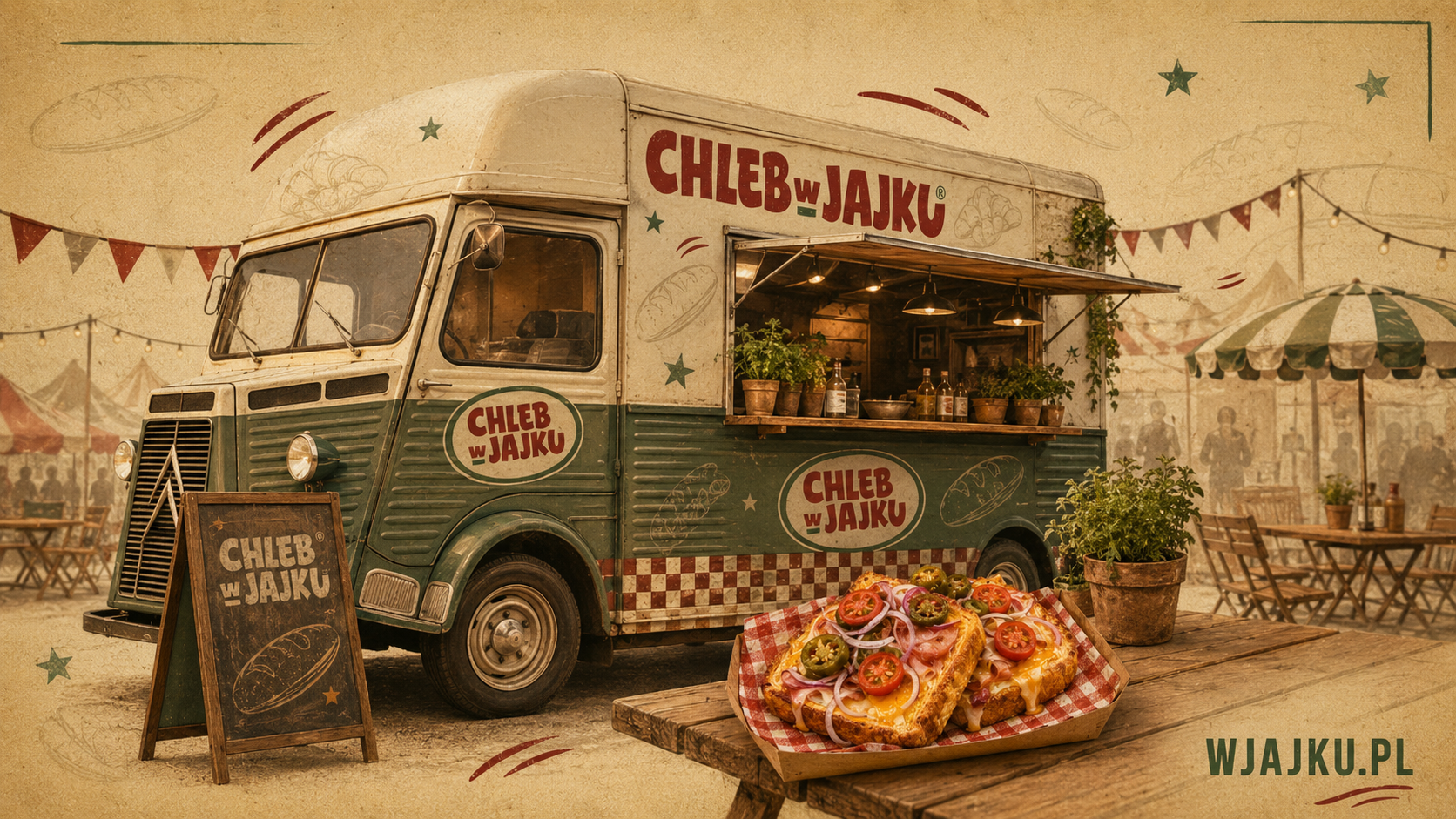 Vintage food truck Chleb w Jajku na evencie
