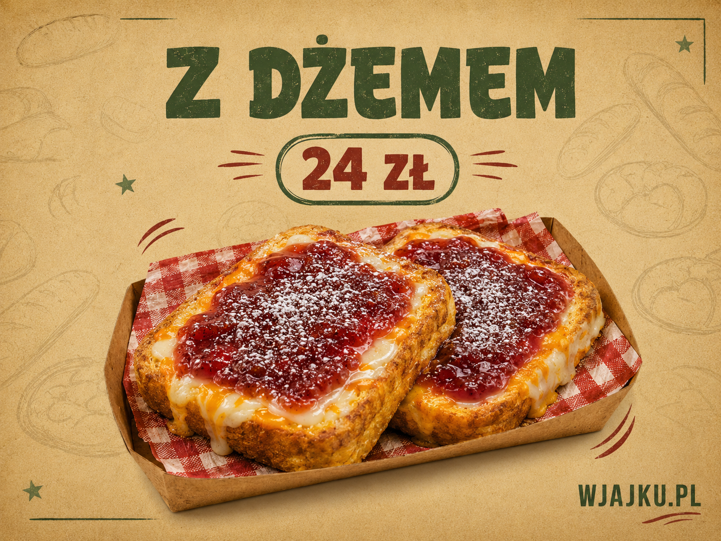 Chleb w jajku z dżemem i cukrem pudrem